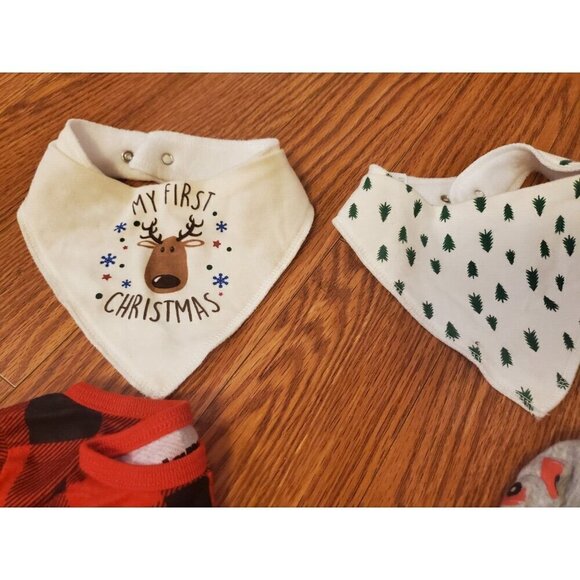 Unisex 3-6 Month Infant Holiday Outfits One-pieces Lot of 4 Buffalo Plaid 2 Bibs - Picture 10 of 10